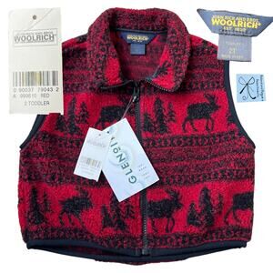 Woolrich Fuzzy Moose and Trees Vest Kids Sz 2T NWT
